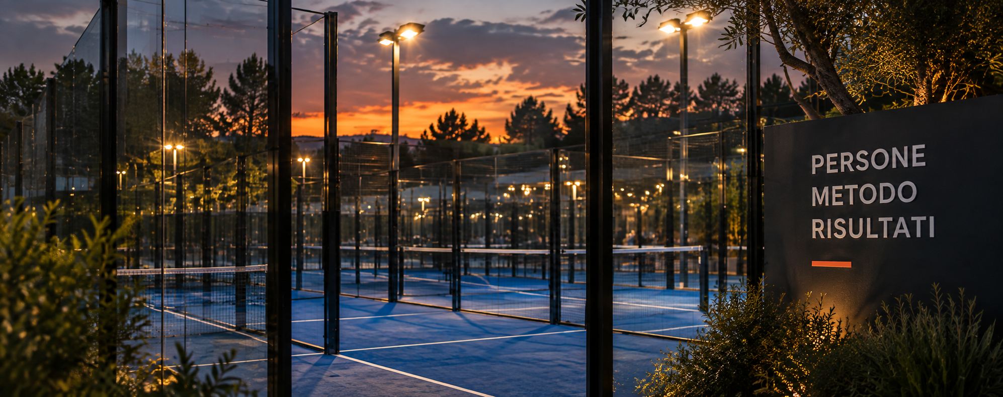 Campi da padel illuminati al tramonto